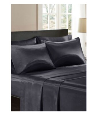 Madison Park Essentials Satin Sheet Set - Full - Black-image