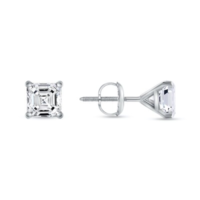 4.50 Ct Asscher Created Diamond Earrings Studs Real 14K White Gold Martini Screw-image