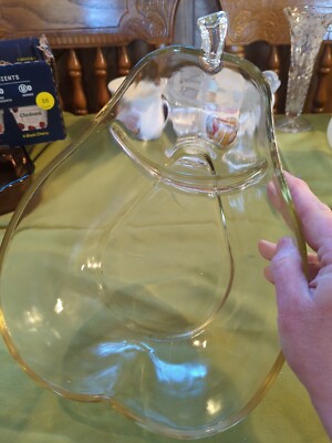 Vintage Large PEAR Shaped Divided Serving Bowl / Clear Glass Chip N Dip Dish-image