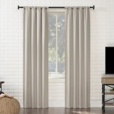 SET OF 2 Sun Zero Arya Room Darkening Grommet Curtain Panels, STONE, 40x95 (M1)-image