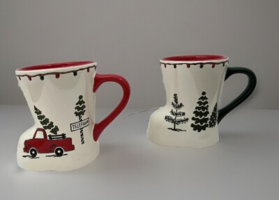 Potter's Studio Red Truck w/Christmas Trees Boot-shaped Coffee Mug Holiday 12 oz-image