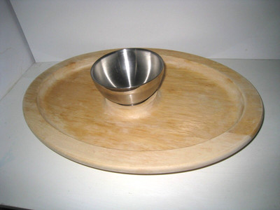 Hoffritz Chip Dip Set 2 Piece Wood and Steel Easy Care-image