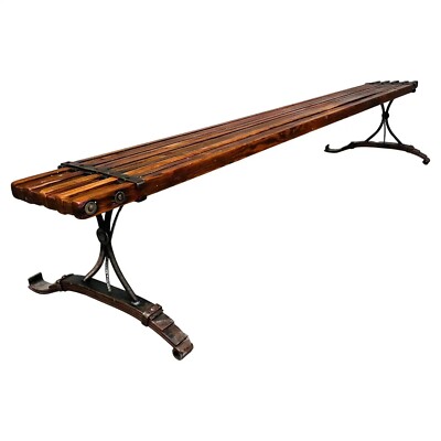 Studio Industrial Steam-Punk Oak & Steel Expandable Slat-Bench-image