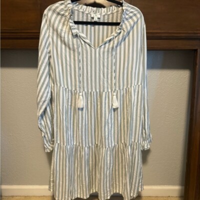 Dip White and Green Tiered Sundress with Bishop Sleeves-image