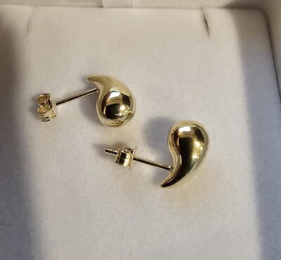 14kt Yellow Gold Teardrop Ear Studs – 1.2 Grams, Hollow, New-image