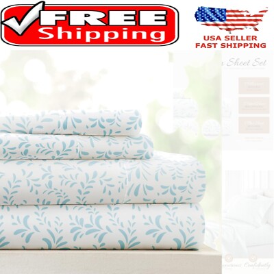 Durable and Soft 3-Piece Twin Sheet Set - Deep Pocket & Burst of Vines Pattern-image