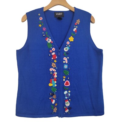 Designers Originals Studio JOY Vest Sz M Ugly Christmas Holiday Jingle Bells-image