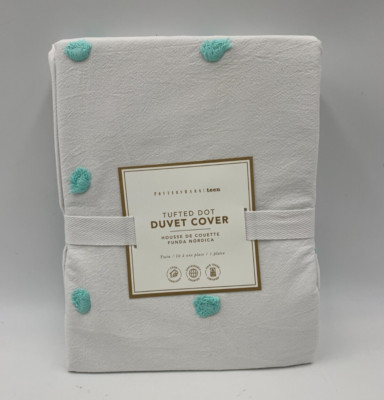Pottery Barn Teen Girls Tufted Dot Duvet Cover White Aqua Twin #J55C-image