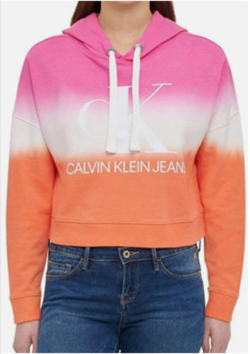Calvin Klein Jeans Women's Pink/Orange Logo Dip Dye Long Sleeve Hoodie Size XL-image