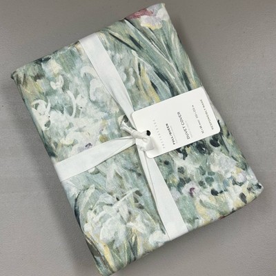 Pottery Barn Giverny Fleur Organic Percale Duvet Cover Floral Bedding Full Queen-image