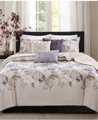Madison Park Luna 6-Pc. King/California King Coverlet Set Purple & Taupe-image