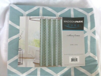 JCP MADISON PARK FABRIC  100% COTTON SHOWER CURTAIN SPA AQUA  BLUE NEW-image
