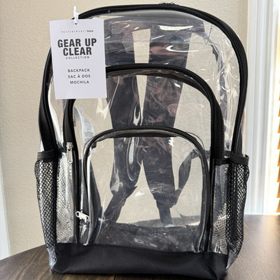 POTTERY BARN TEEN GEAR-UP CLEAR BACKPACK WATERPROOF LARGE ~ CLEAR W/ BLACK TRIM-image