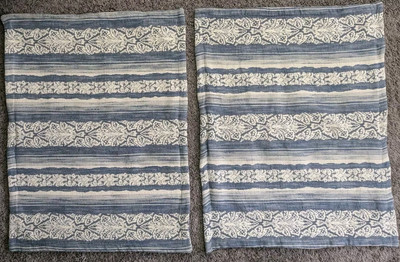 2 Pottery Barn Montauk Indigo Blue Jacquard Stripe Standard Shams PAIR EUC Boho-image