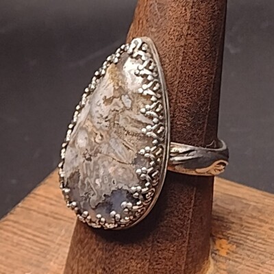 18x28mm Teardrop Brown Agate Sterling Silver Ring Made in US - Size 9-image