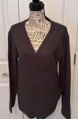RD Style Gray Long Sleeve Plunging Neck Dip Crossover Wrap Sweater Size Large-image