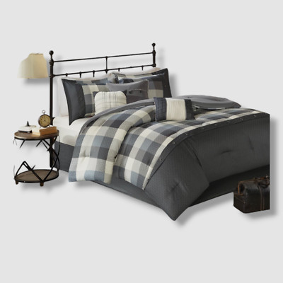 Madison Park Gray Ridge Herringbone Comforter Set 7 Piece-Queen-image