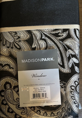 Madison Park AUBREY Straight, Jacquard Window Valance Black, 50