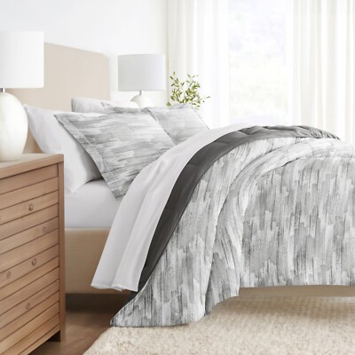 Kaycie Gray Striped Patterned Reversible Comforter Set-image