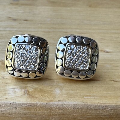 Earrings Omega Backs Stamped 925 Sterling Silver Pave Clear Sapphire Gems 16.2g-image