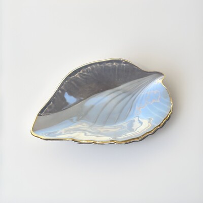 Studio Nova Leaf Dish Gold Edge Clear/Frosty Candy Trinket 8.5