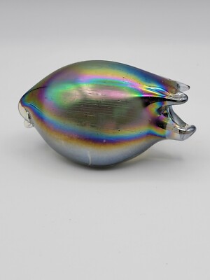 Mexican Iridescent Art Glass Pig Shaped Paperweight Figurine-image