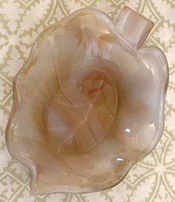Akro Agate Leaf Shaped Individual Ashtray Orange White Swirl Slag Glass-image