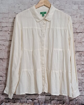 Dip A-Line Tiered Ivory Button Up Shirt Large Linen Blend-image