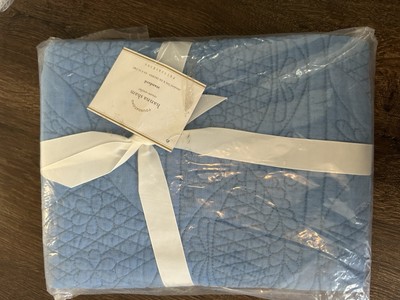Pottery Barn Hanna Cotton Linen Quilted Standard Sham Blue NWT-image