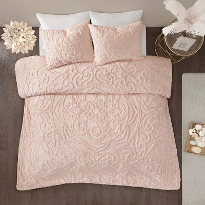 3pc Full/Queen Cecily Cotton Chenille Medallion Comforter Set - Blush-image