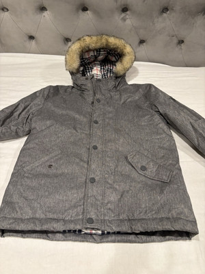 DIP Youth XL  16- 18 Gray Skate Boarding Jacket with hood and faux fur-image