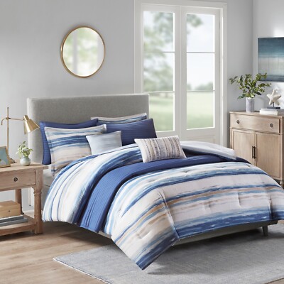 Madison Park Marina 8 Piece Seersucker Comforter and Coverlet Set Collection-image