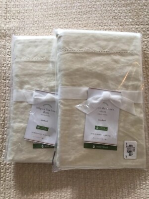 Set/2 Pottery Barn Belgian Flax Linen Standard Shams Ivory-image
