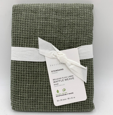 Pottery Barn European Flax Linen Waffle Sham Loden Green Standard #G401U-image