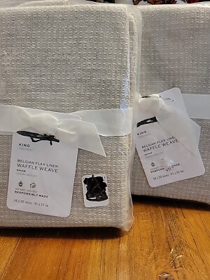 (2)Pottery Barn Belgian Flax Linen Waffle Weave Sham Set/2 KING Flax-image