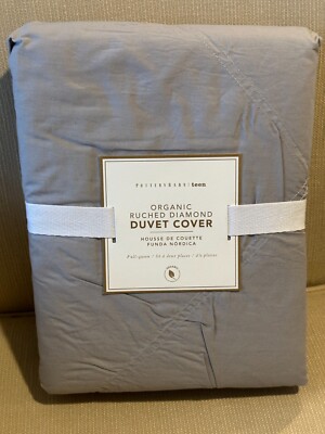 Pottery Barn Kids Teen Ruched FULL / QUEEN Duvet Cover ~ Light Gray NEW-image