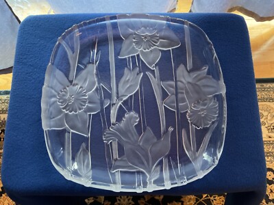 Crystal Clear Studios Narcissus 13” Serving Platter Etched Flowers-image