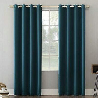 Sun Zero Lichtenberg 63” Curtain Panels Teal Blackout Noise Reducing 2 Panels-image