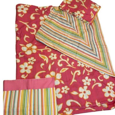 Pottery Barn PBteen Wahine pink reversible floral stripe twin duvet sham valance-image