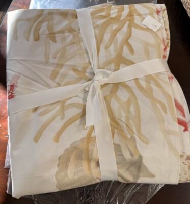 NEW POTTERY BARN ATLANTIC BEACH SEASHELLS CORAL SEAHORSE FULL/QUEEN DUVET COVER-image