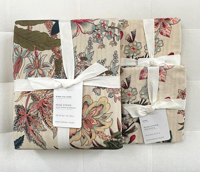 Pottery Barn ROSE FLORAL STRIPE REVERSIBLE King Duvet & 2 King Shams NWT-image