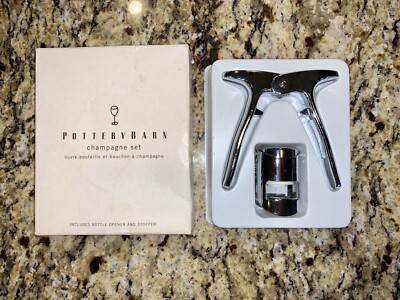 Pottery Barn Champagne Bottle Opener & Stopper Set Barware ITALY  NEW -image