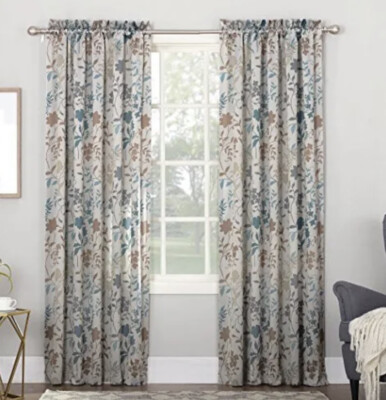 Sun Zero Kara Floral Print Energy Efficient Rod Pocket Curtain Panel 54
