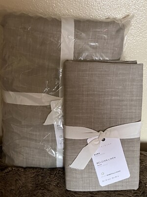 POTTERY BARN Belgian Linen Libeco FULL/QUEEN Duvet & 1 EURO Sham NEW - PEWTER-image