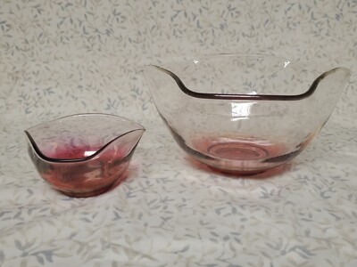 Indiana Glass Ruby Chip & Dip Salad Set Bowls Large Small  Mid-Century Vintage-image