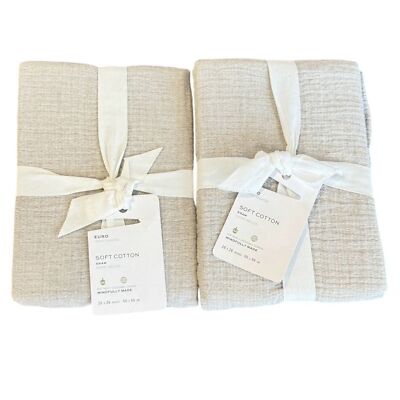 NIP Pottery Barn Soft Cotton Textured Neutral Lofty Bedding Euro Size Shams Tan-image