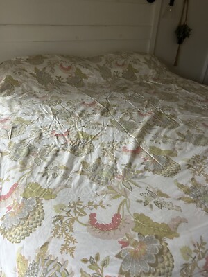 POTTERY BARN artichoke floral Duvet Cover King Size Nice Condition Cotton-image