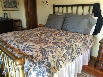 Pottery Barn Blue Floral Paisley 55% Linen Full Duvet Cover Excellent Condition-image