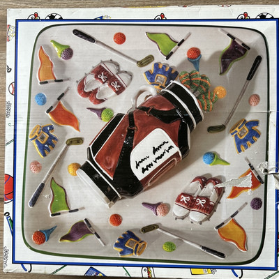 WORLD BAZAAR Chip/Dip Ceramic Platter Golf Bag NEW IN BOX-image