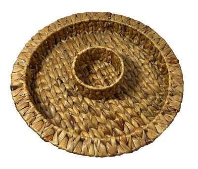 Raffia Wicker Chip and Dip Serving Bowl Platter Boho Rim Woven Granny Core-image